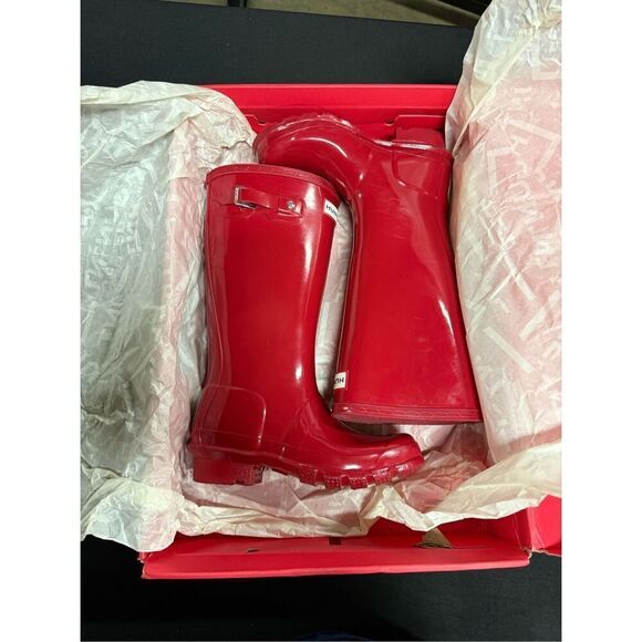 Hunter Original Kids Gloss Vital Burgundy Rubber Rain Boots 1B 2G